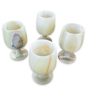 Set of 4 Vintage Green Opal Marble Wine Glasses Goblets